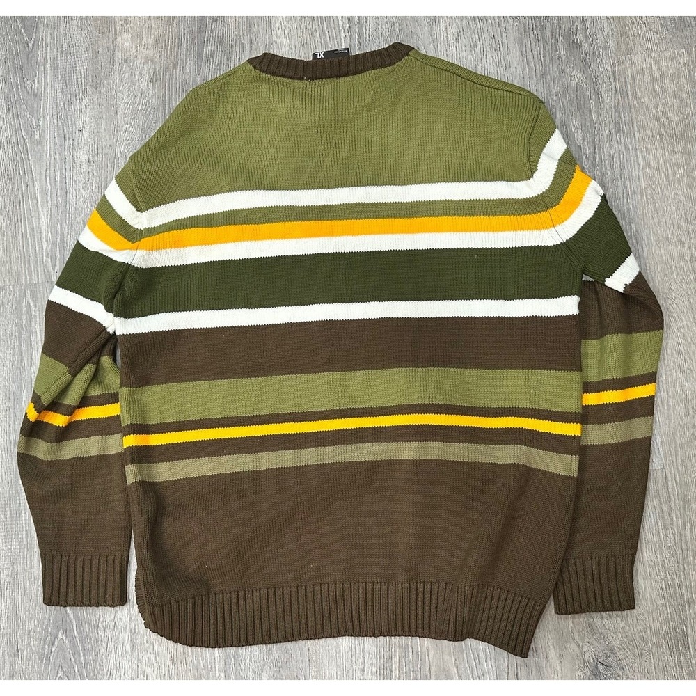 VTG Y2K SOUTHPOLE‎ Sweater Green Brown Striped 100% Acrylic Pullover Sweater - Picture 3 of 16